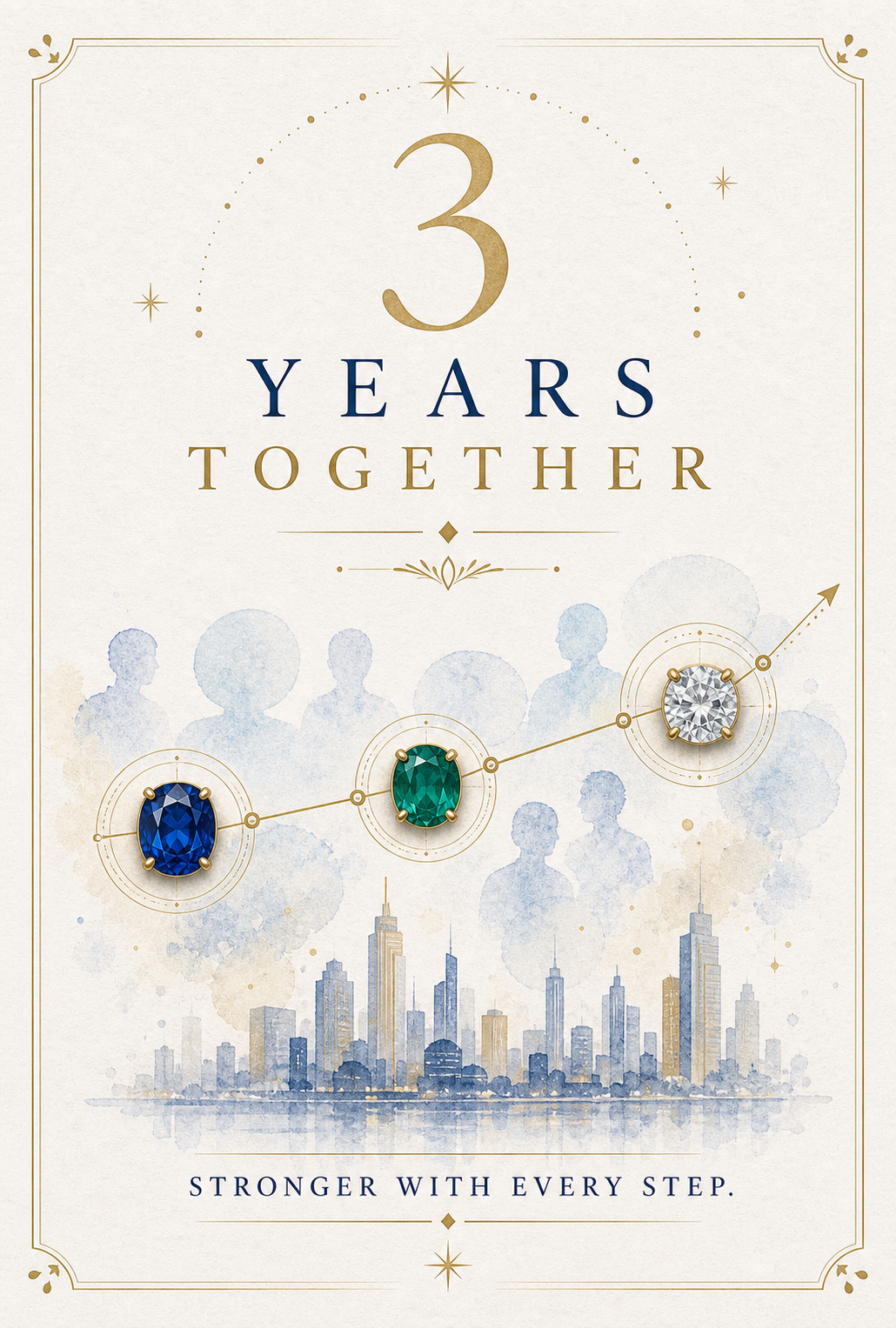 Corporate Milestone 3 Years Together Gemstone Keepsake Card by GEMGEMGEM