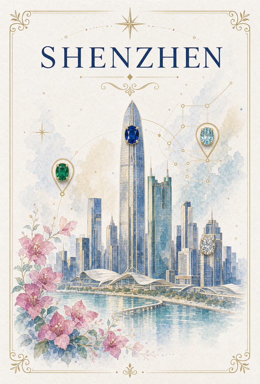 City Landmark Shenzhen Gemstone Keepsake Card by GEMGEMGEM