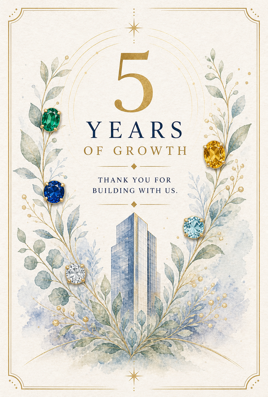 Corporate Milestone 5 Years Growth Gemstone Keepsake Card by GEMGEMGEM