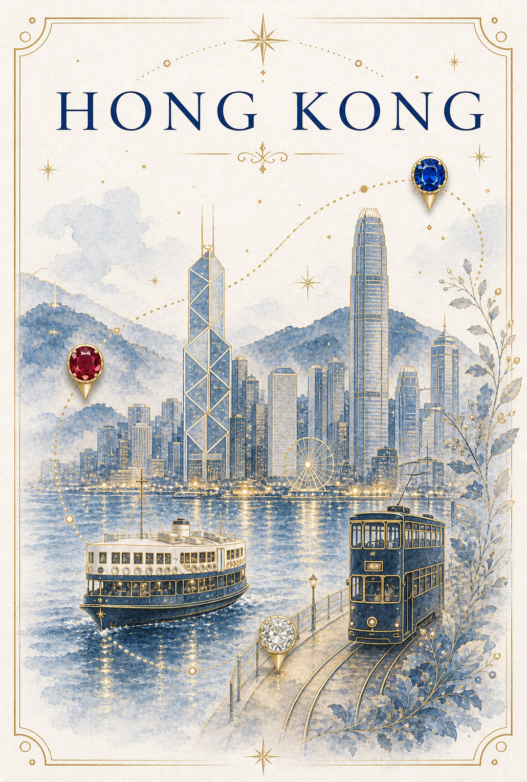 City Landmark Hong Kong Gemstone Keepsake Card by GEMGEMGEM