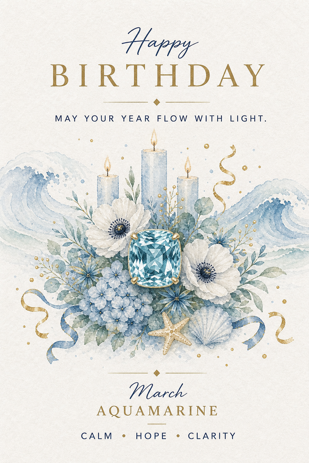 March Aquamarine Gemstone Keepsake Card by GEMGEMGEM