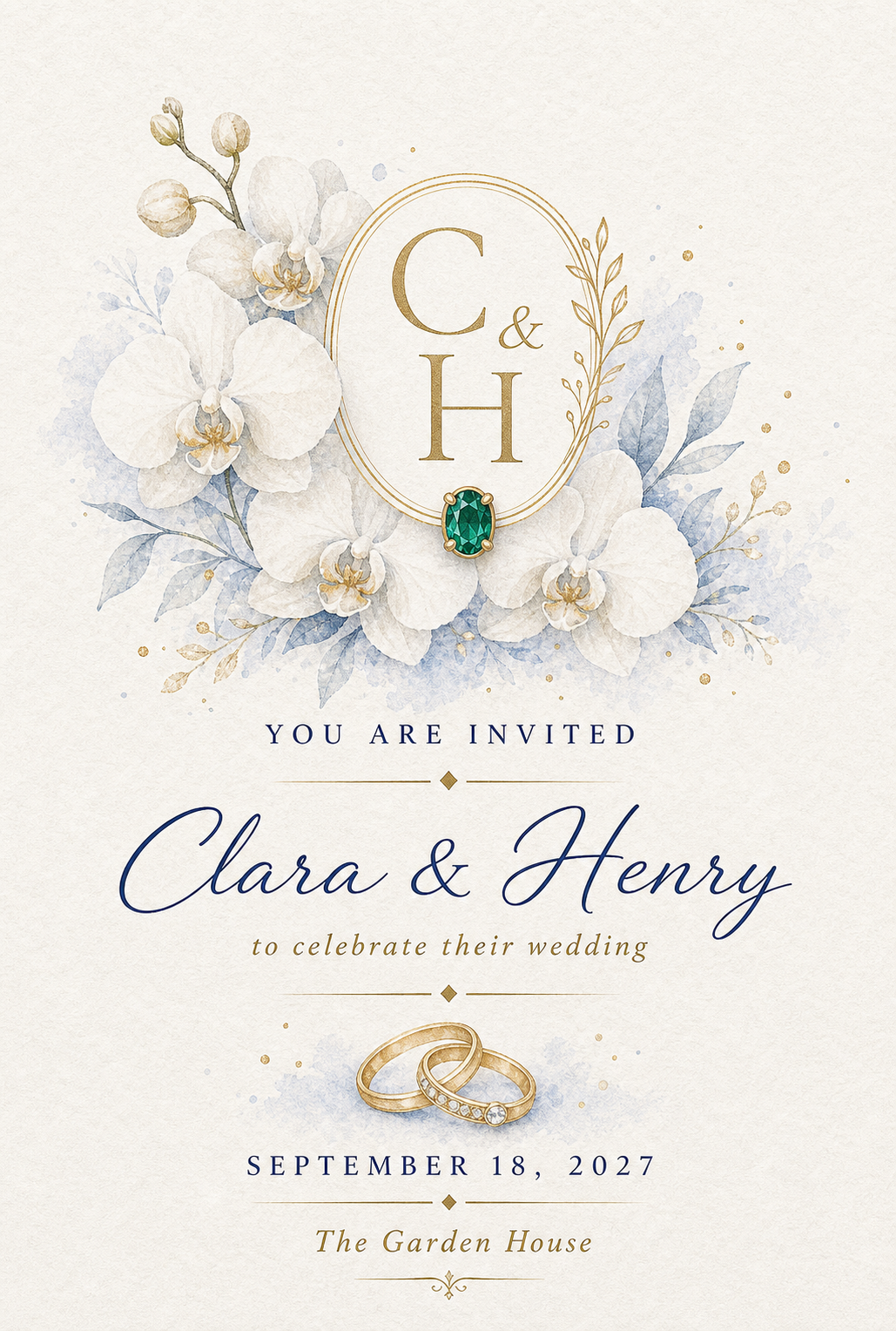 Wedding Minimal Orchid Monogram Gemstone Keepsake Card by GEMGEMGEM