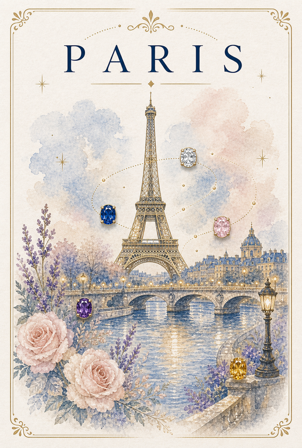 City Landmark Paris Gemstone Keepsake Card by GEMGEMGEM