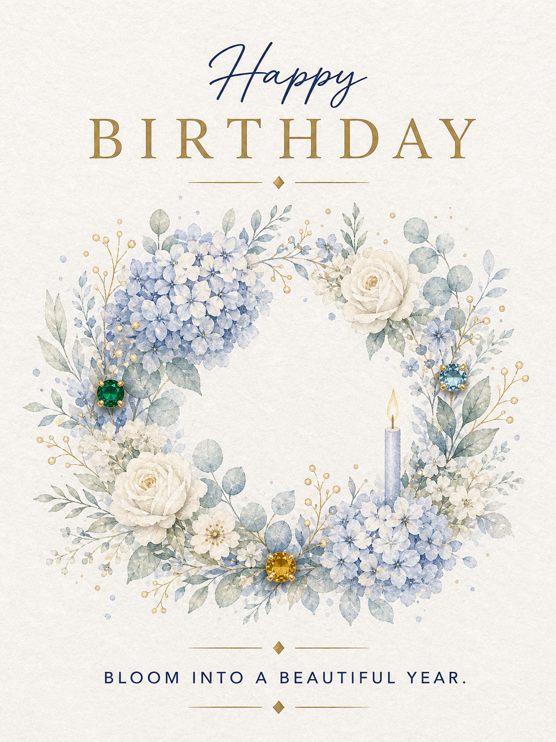 Birthday Floral Wreath Gemstone Keepsake Card by GEMGEMGEM