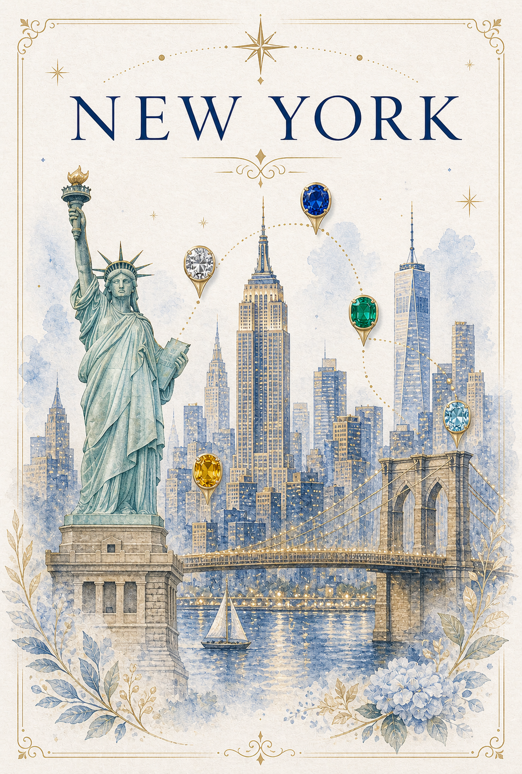City Landmark New York Gemstone Keepsake Card by GEMGEMGEM