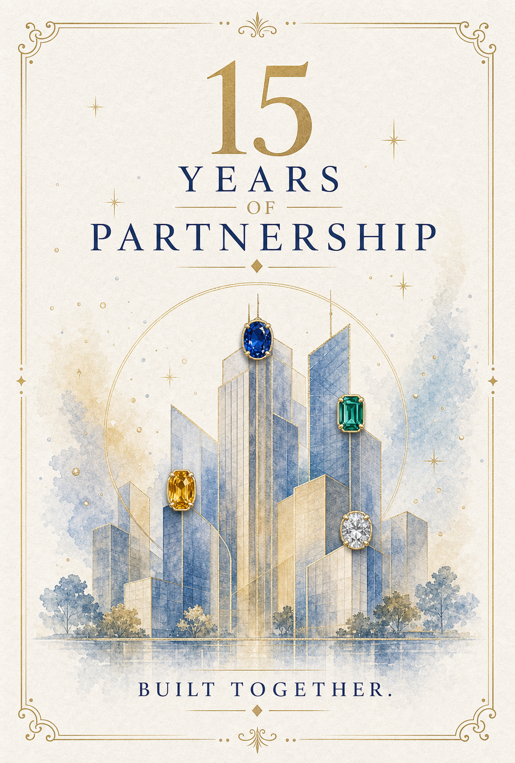 Corporate Milestone 15 Years Partnership Gemstone Keepsake Card by GEMGEMGEM