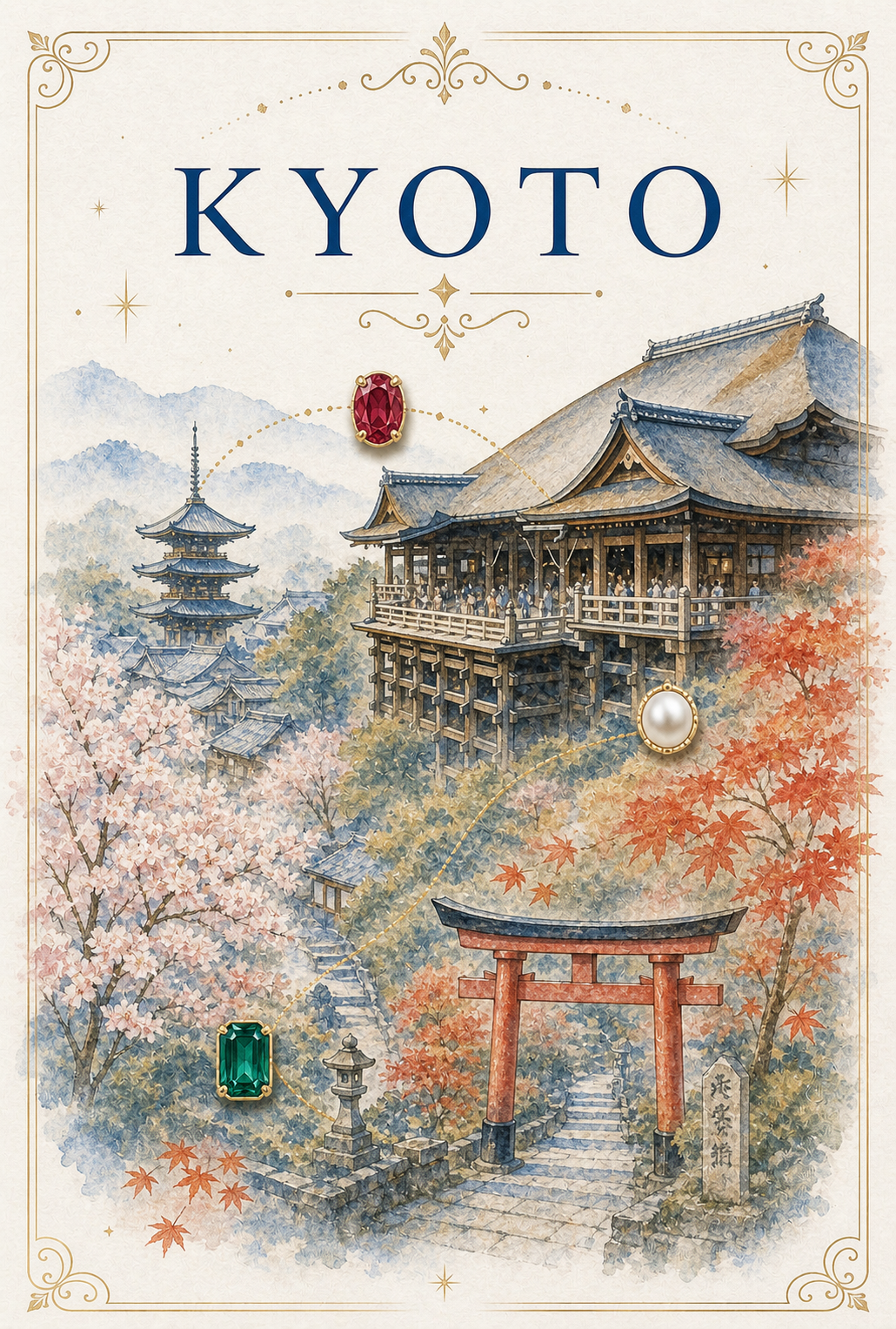 City Landmark Kyoto Gemstone Keepsake Card by GEMGEMGEM
