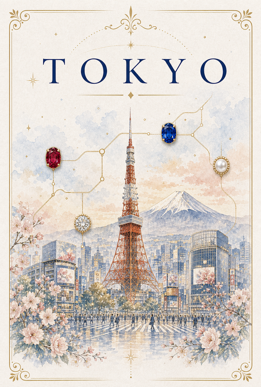 City Landmark Tokyo Gemstone Keepsake Card by GEMGEMGEM