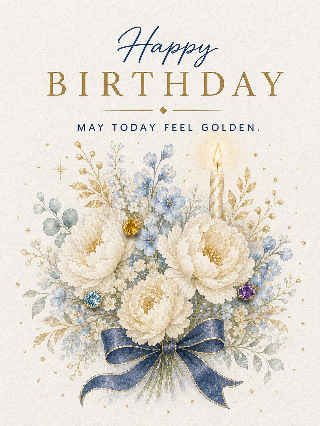 Birthday Golden Bouquet Gemstone Keepsake Card by GEMGEMGEM