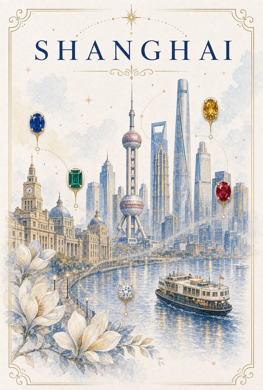 City Landmark Shanghai Gemstone Keepsake Card by GEMGEMGEM