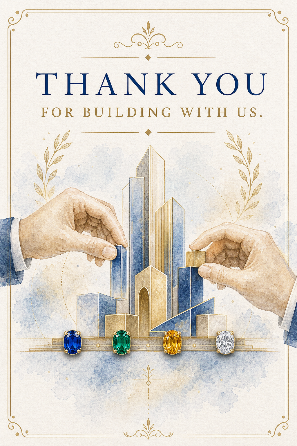 Corporate Milestone Thank You Building With Us Gemstone Keepsake Card by GEMGEMGEM