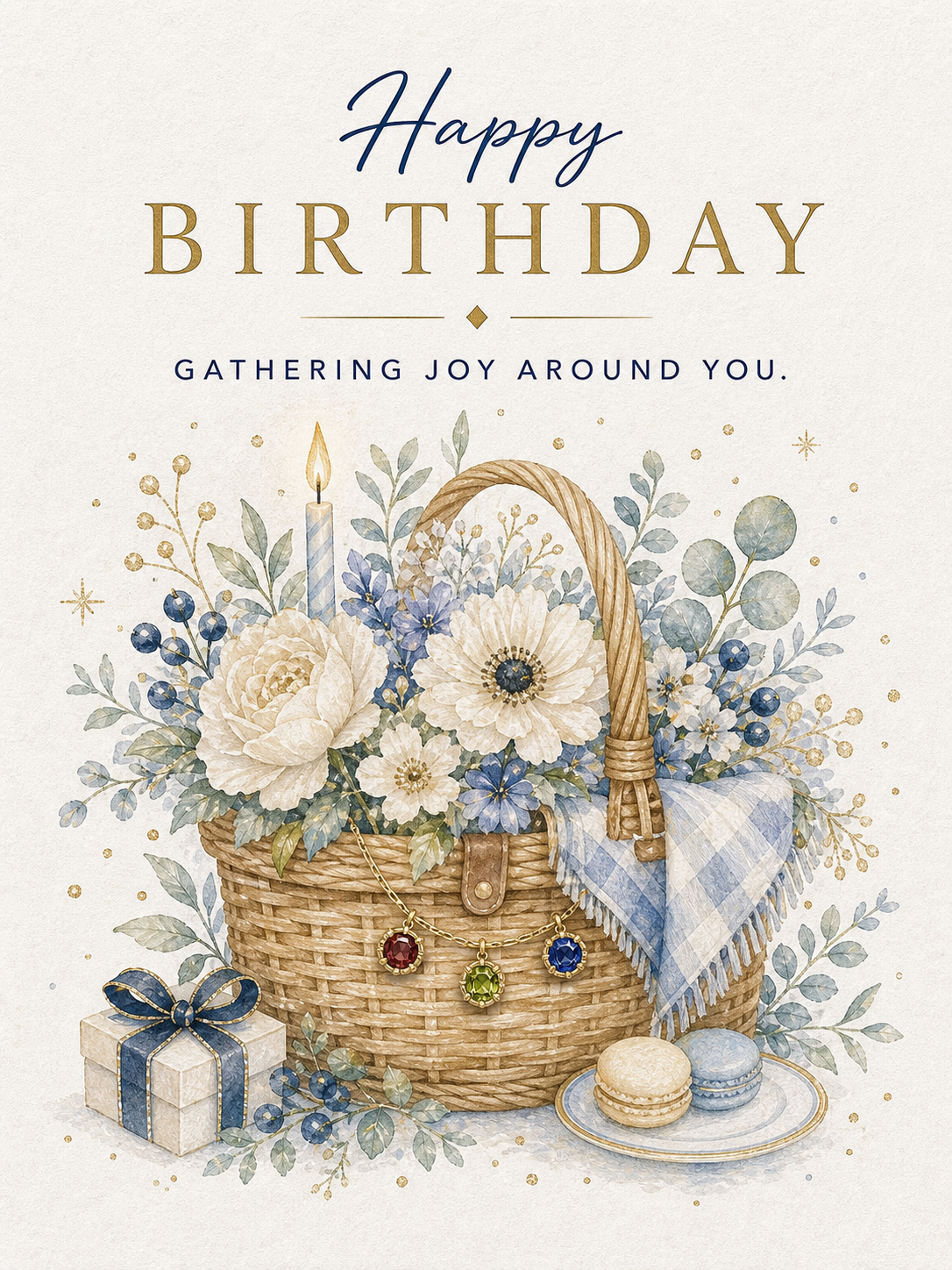 Birthday Picnic Basket Gemstone Keepsake Card by GEMGEMGEM