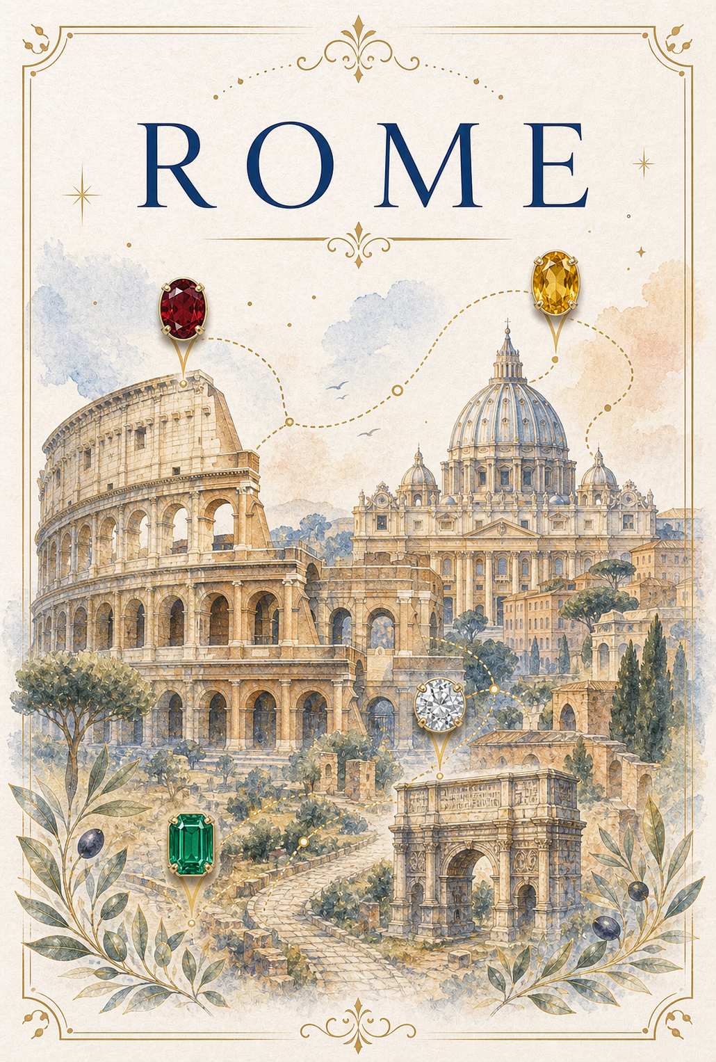 City Landmark Rome Gemstone Keepsake Card by GEMGEMGEM