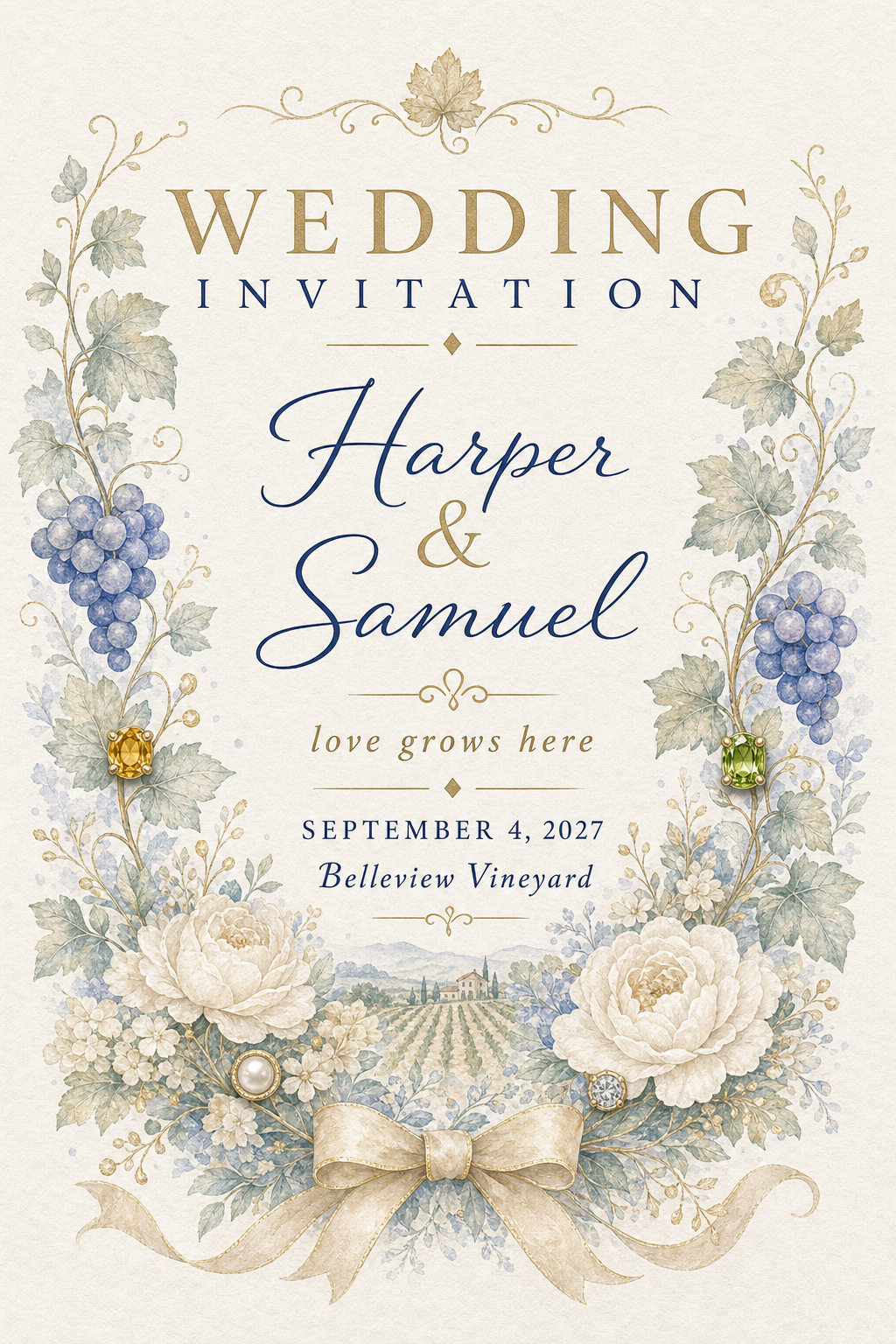 Wedding Vineyard Floral Gemstone Keepsake Card by GEMGEMGEM