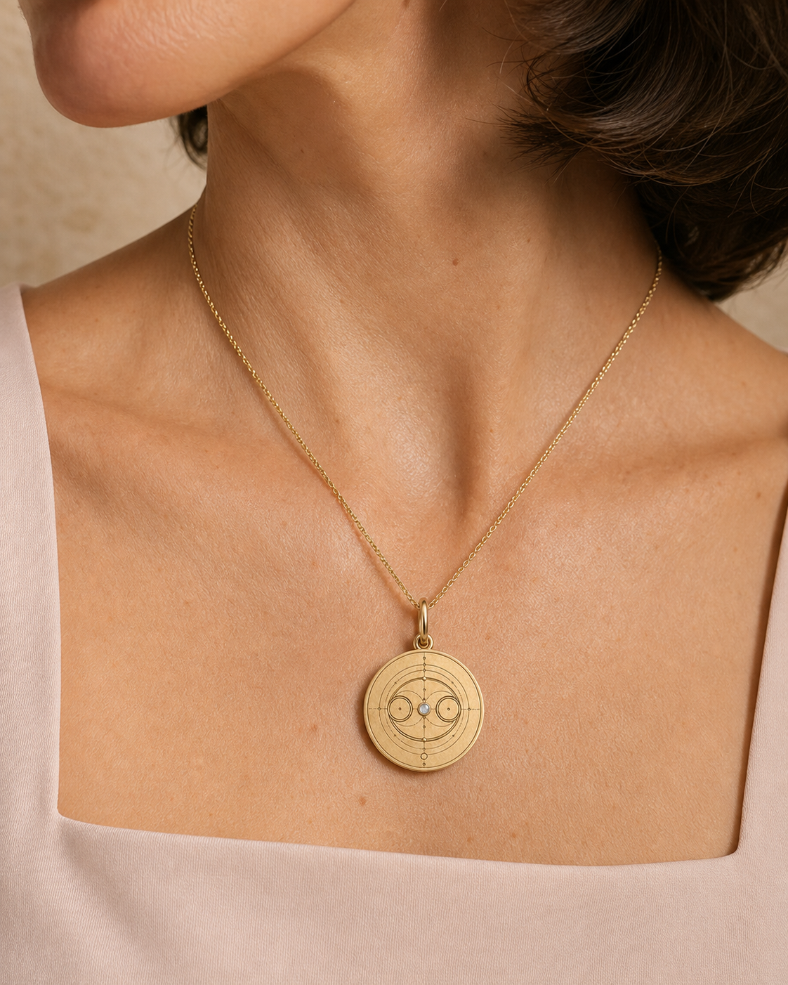 Cancer Zodiac Pendant in 9K Gold worn on model