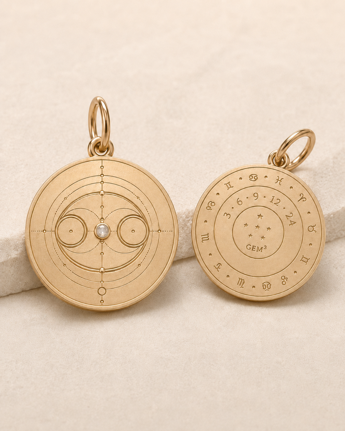 Cancer Zodiac Pendant in 9K Gold, front and back product view