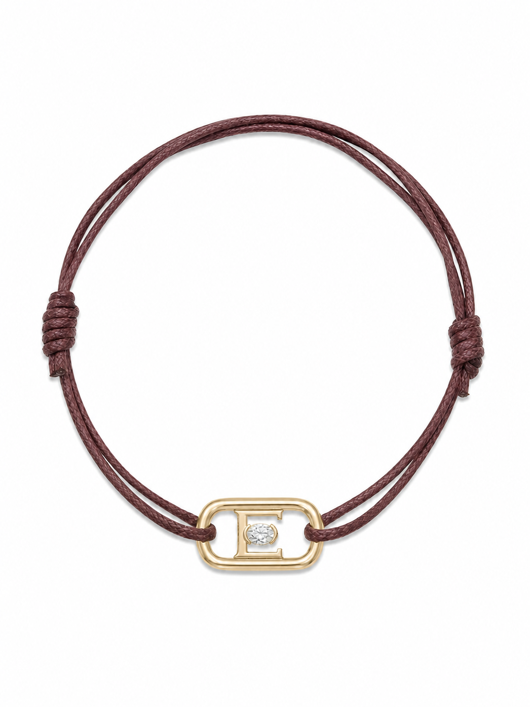 GEMGEMGEM Initial Bracelet Letter E in 9K Gold on white background