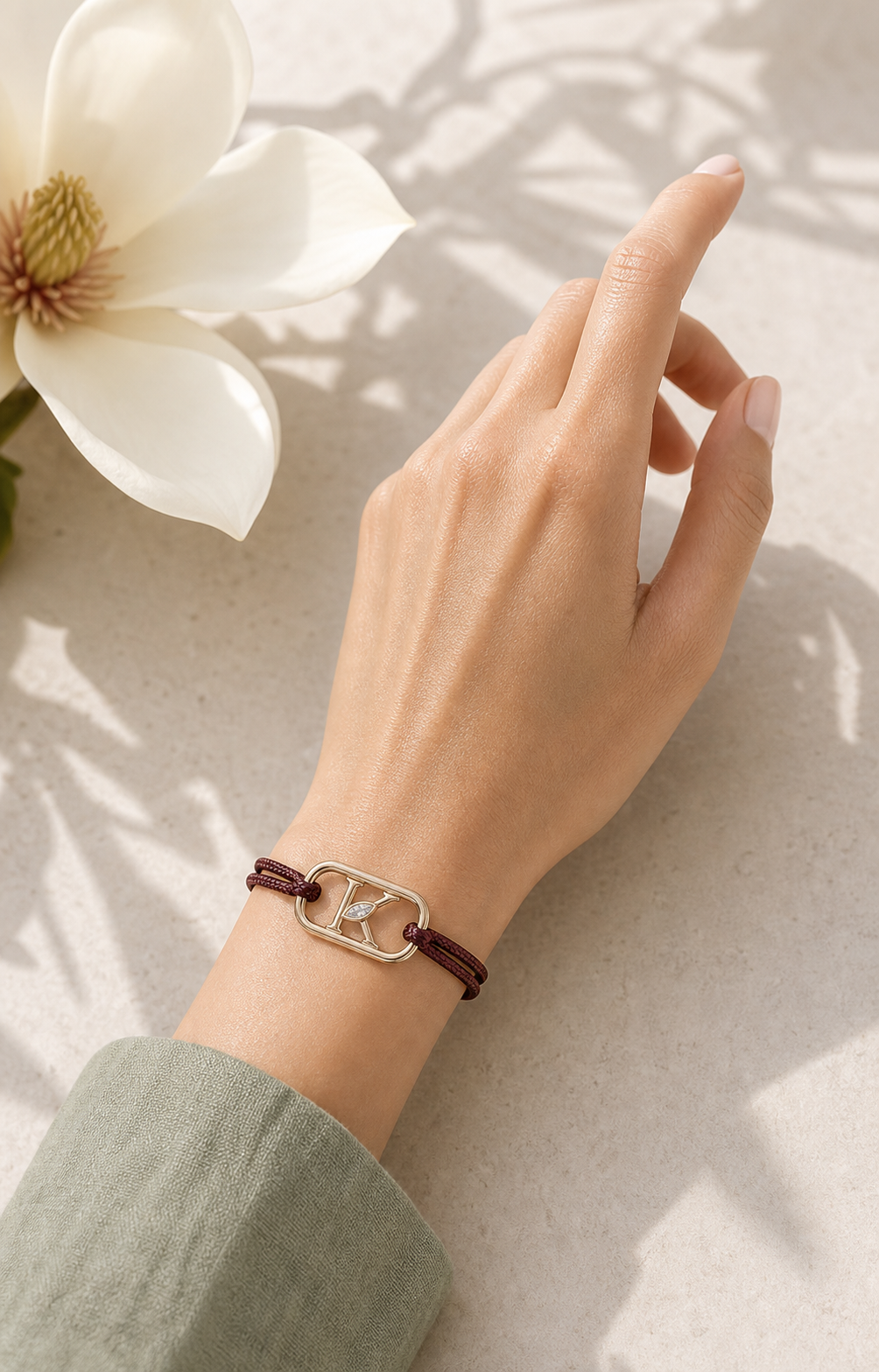 GEMGEMGEM Initial Bracelet Letter K on hand