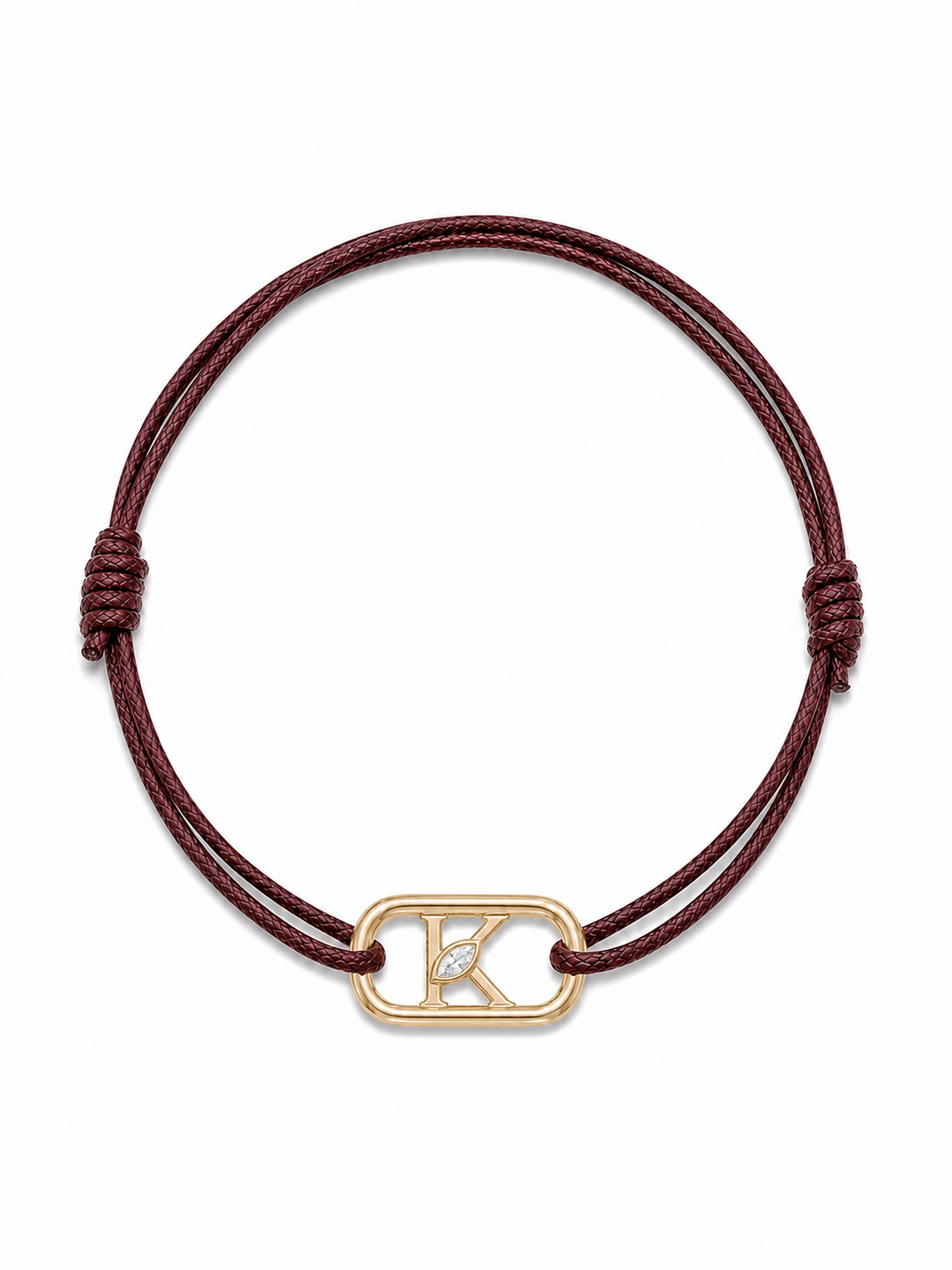 GEMGEMGEM Initial Bracelet Letter K in 9K Gold on white background
