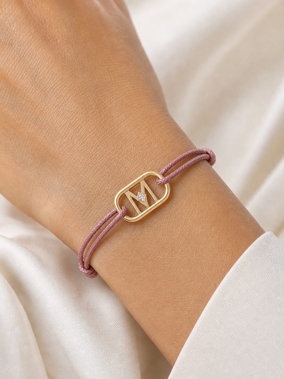 GEMGEMGEM Initial Bracelet Letter M on hand