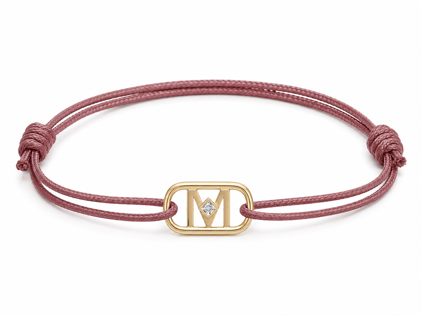 GEMGEMGEM Initial Bracelet Letter M in 9K Gold on white background