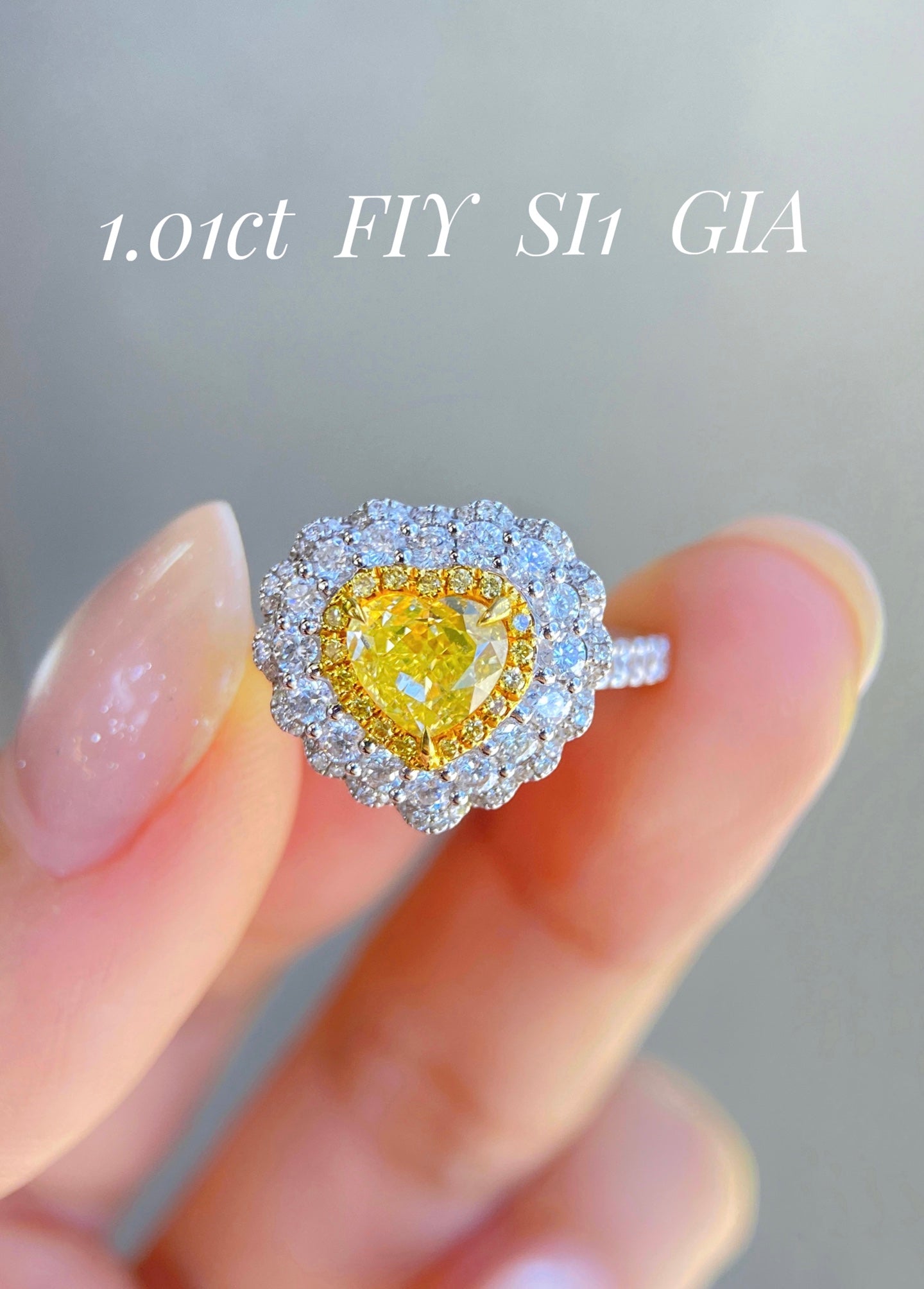 GIA1克拉爱心黄钻戒指