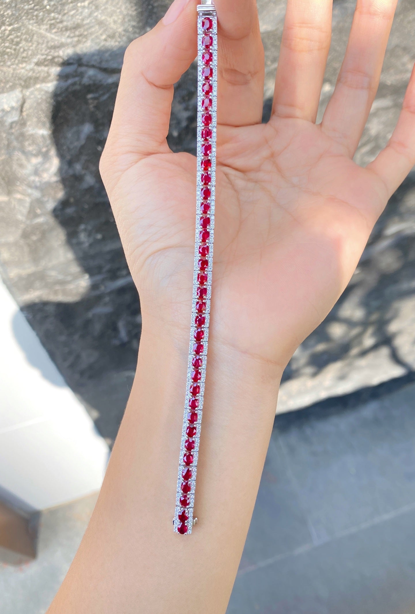 18k金天然红宝石手链