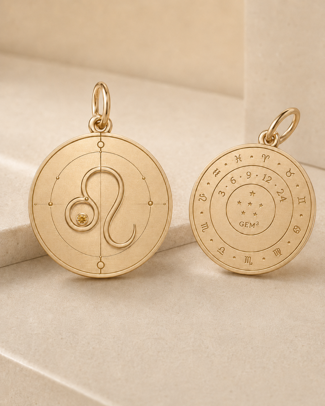Leo Zodiac Pendant in 9K Gold, front and back product view