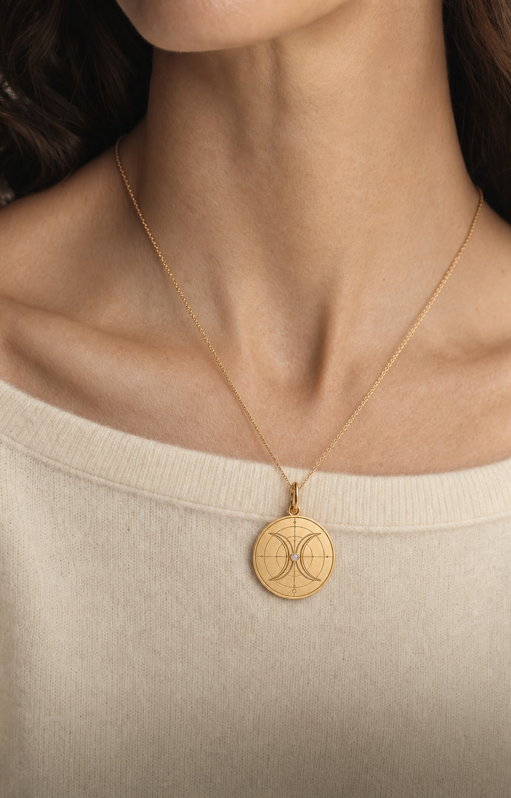 Pisces Zodiac Pendant in 9K Gold worn on model