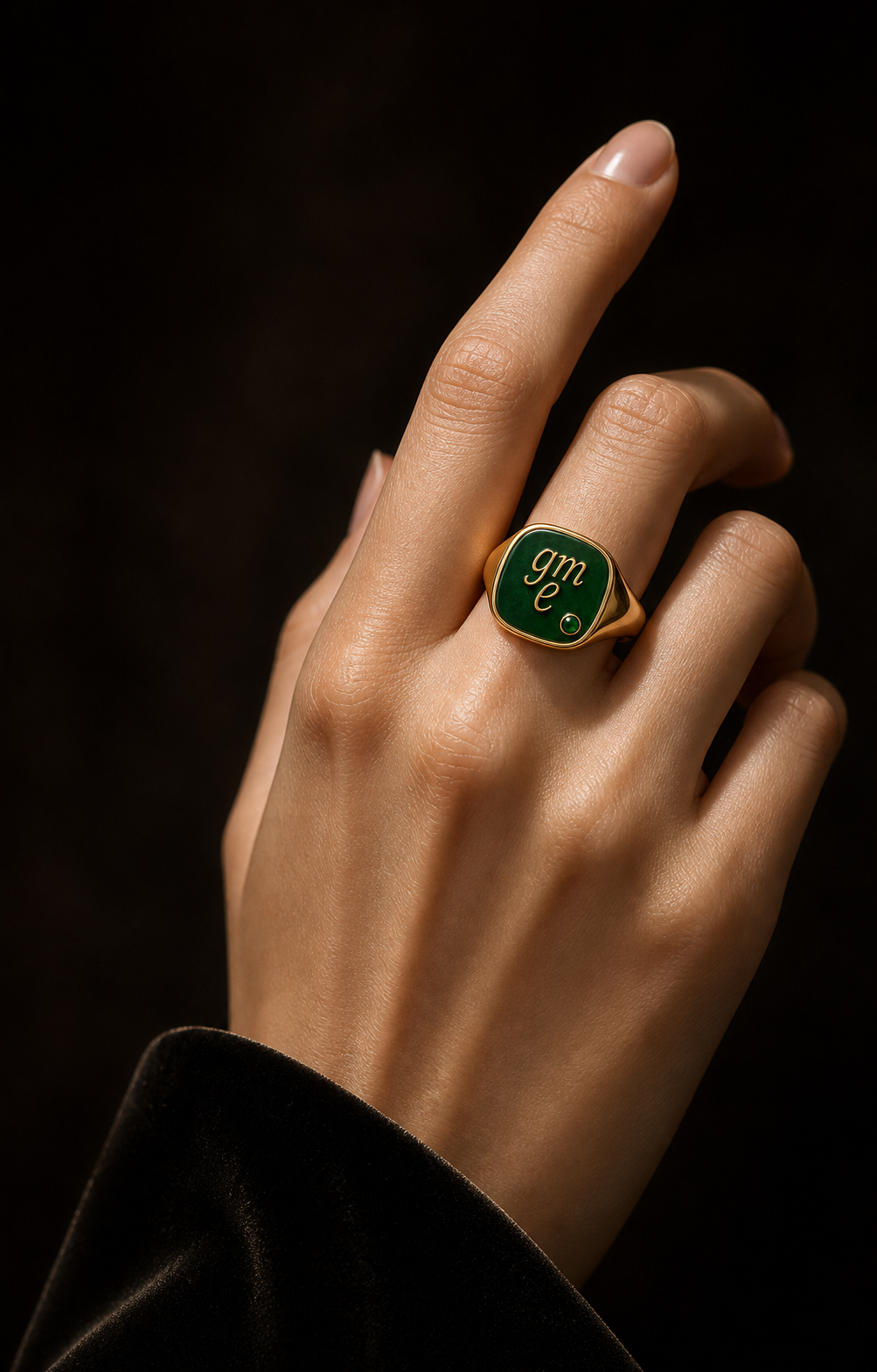 Deep jade enamel signet ring